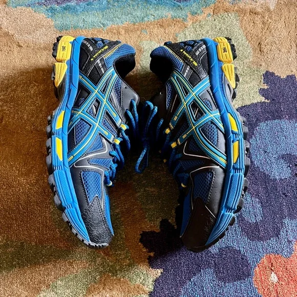 Asics Blue and Yellow Athletic Shoes Lightweight Breathable Design - Picture 14 of 16